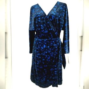 FRNCH Long Sleeve Velvet Blue Black Dress Size S